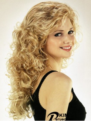 Ideal Blonde Curly Mit Pony Lange Perücken