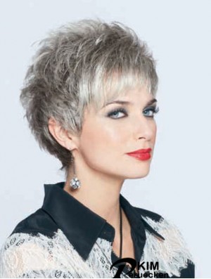 Synthetische Top Cropped Straight Grey Perücken
