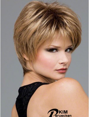 Kurze gewellte Boycuts Blonde Synthetic Wavy Lace Front Perücken
