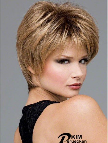 Kurze gewellte Boycuts Blonde Synthetic Wavy Lace Front Perücken