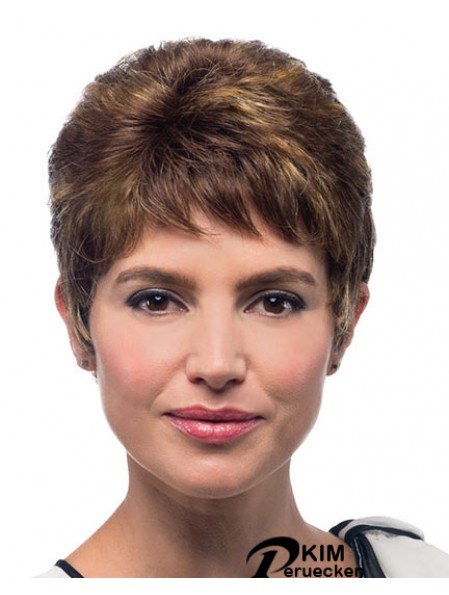 Cropped Straight Boycuts Brown Geeignete 100% handgebundene Perücken