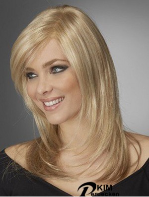Beste bequeme synthetische Perücken mit Pony Monofilament Blonde Farbe Welliger Stil
