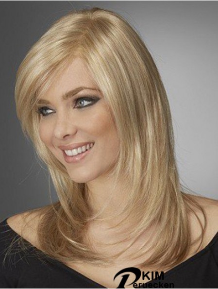 Beste bequeme synthetische Perücken mit Pony Monofilament Blonde Farbe Welliger Stil