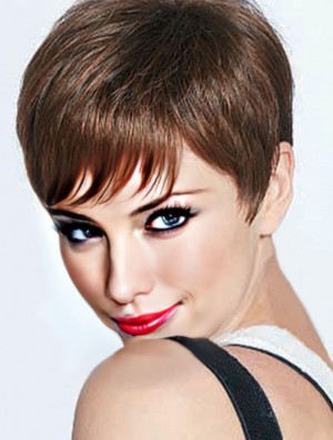 Sassy Auburn Cropped Boycuts Straight Glueless Lace Front Perücken