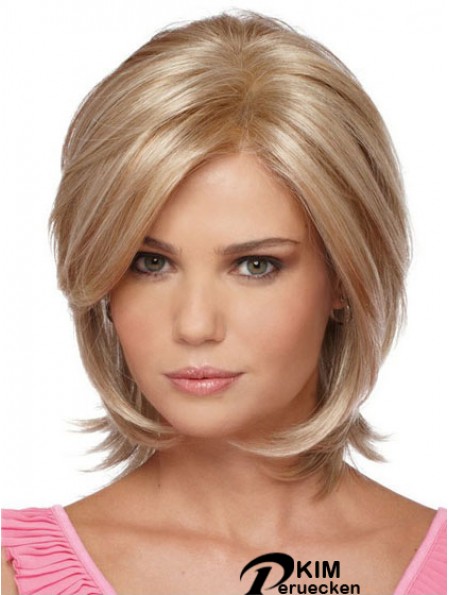 Kinnlange Bobs Straight Blonde Moderne synthetische Perücken