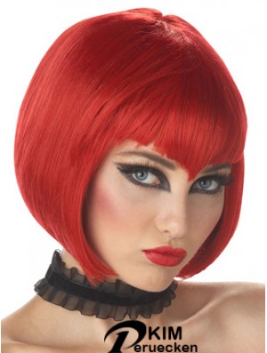 Straight Bobs Chin Length Red Hochwertige Perücken mit Spitzenfront