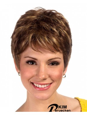 Boycuts Cropped Synthetic Straight Brown Damen Monofilament Perücke Sale