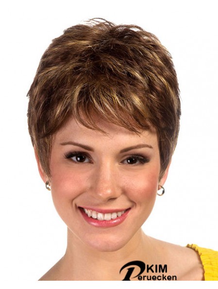 Boycuts Cropped Synthetic Straight Brown Damen Monofilament Perücke Sale