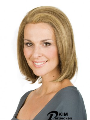 Kinn Länge Blond Ohne Pony Gerade No-Fuss Full Lace Perücken