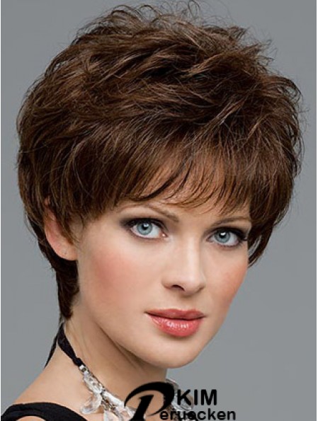 Schneiden einer synthetischen Perücke Boycuts abgeschnittene Länge braune Farbe