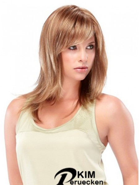 Blonde schulterlange gerade mit Pony Trendy Medium Perücken