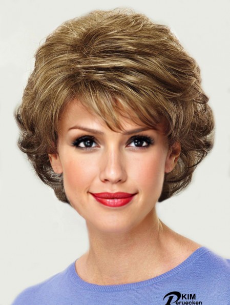 Synthetische blonde Perücke Kinn Länge geschichteten Schnitt gewellt Stil