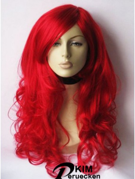 Wellig mit Pony Lace Front Wunderschöne 22 Zoll rote lange Perücken