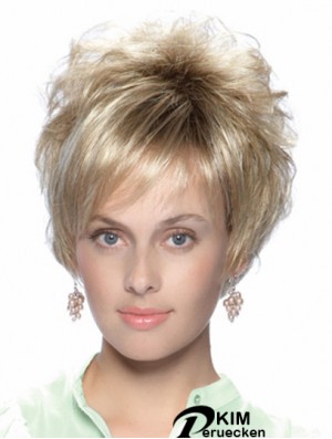 No-Fuss 8 Zoll Straight Blonde Mit Pony Kurze Perücken