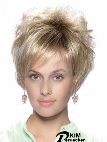 No-Fuss 8 Zoll Straight Blonde Mit Pony Kurze Perücken