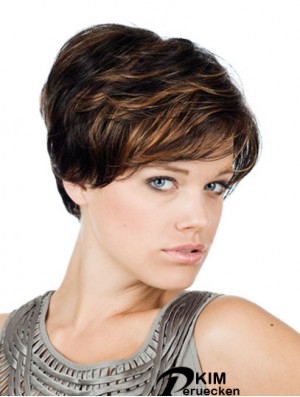 Bequemes 8 Zoll Straight Brown mit Pony Short Perücken