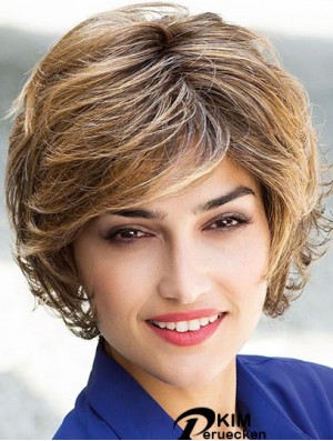 Günstige blonde blonde Kinn Länge geschichtet gewellte glueless Lace Front Perücken
