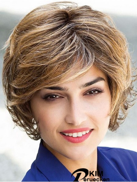 Günstige blonde blonde Kinn Länge geschichtet gewellte glueless Lace Front Perücken