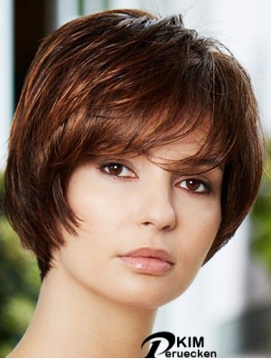 Brown Chin Length Wavy Layered 8 Zoll schlanke mittlere Perücken