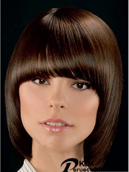 Top Brown Kinn Länge Straight Bobs Lace Front Perücken