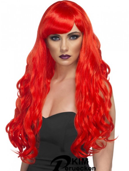 Wellig mit Pony Lace Front Unglaubliche 24 Zoll rote lange Perücken