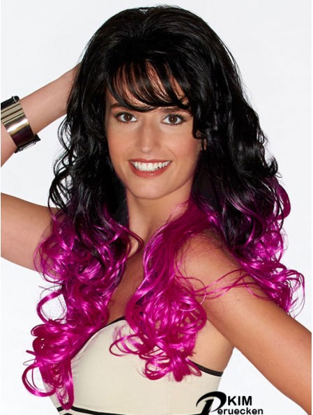 Curly Geeignete 22 Zoll Ombre / 2 Tone With Bangs Long Perücken