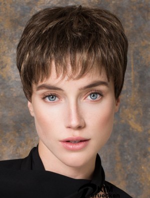 Brown Straight Monofilament Boycuts 5 Zoll billige synthetische Perücken