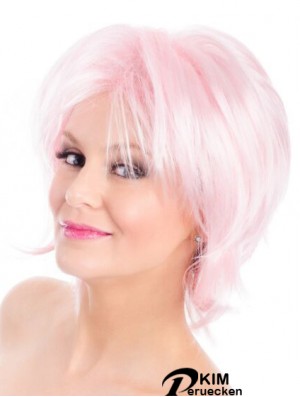 Gerade Bobs Pink 8 Zoll Capless Perücke Mode