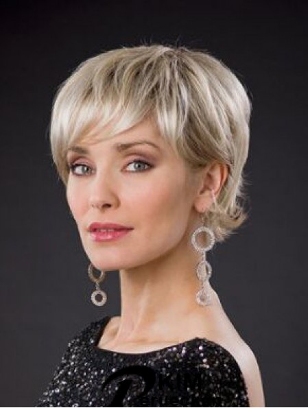 Blonde Short Synthetic 8  inchWavy Bobs Glueless Lace Perücken