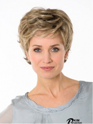 Blonde Boycuts abgeschnittene 7  inchgewellte synthetische billige Monofilamentperücken