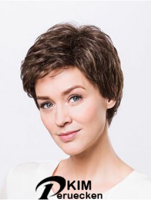Brown Boycuts Short 8  inchWellenförmige synthetische Damen Monofilament Perücken