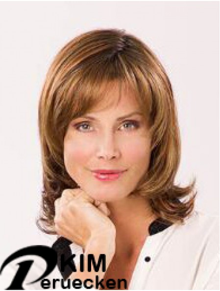 Auburn With Bangs Schulterlange 12  inchgewellte synthetische Damen Perücke Monofiliment