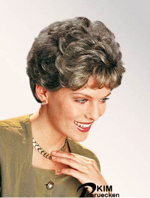 Curly Grey 7  inchClassic Synthetic Lace Front kurze Perücke