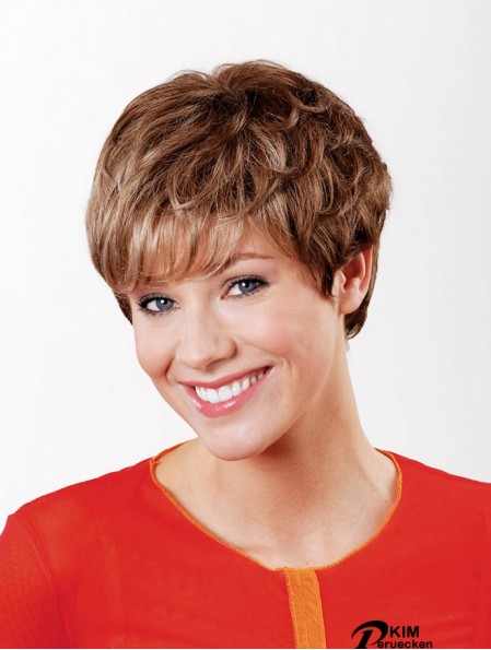 Synthetische kappenlose 6  inchBoycuts Straight Copper Short Hair Perücke