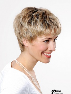 Synthetische Spitze vorne 6 Zoll Boycuts Straight Blonde Ladies Short Perücken