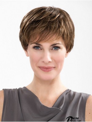 Gerade Boycuts Capless 6 Zoll Brown Short Synthetic Ladies Perücken
