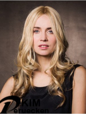Monofilament Synthetic 17  inchlange gewellte Blondine ohne Pony Günstige Perücken für Krebspatienten
