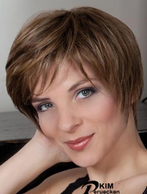 Synthetic Capless 8  inchBoycuts Straight Brown Günstige kurze Perücken