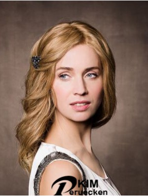Monofilament Synthetic 14  inchLange gewellte Blondine ohne Pony Krebs Perücke