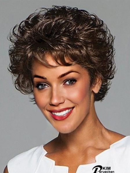 Curly Black Layered 6 Zoll Monofilament Perücken