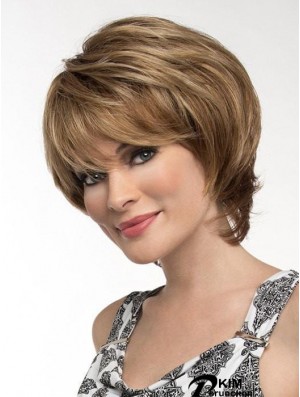 Straight Brown With Bangs 8 Zoll Monofilament Perücken