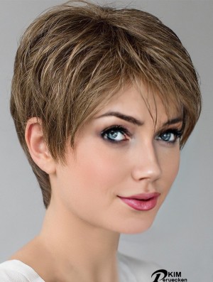Blonde 4 Zoll gerade Boycuts voll handgebundene Perücke