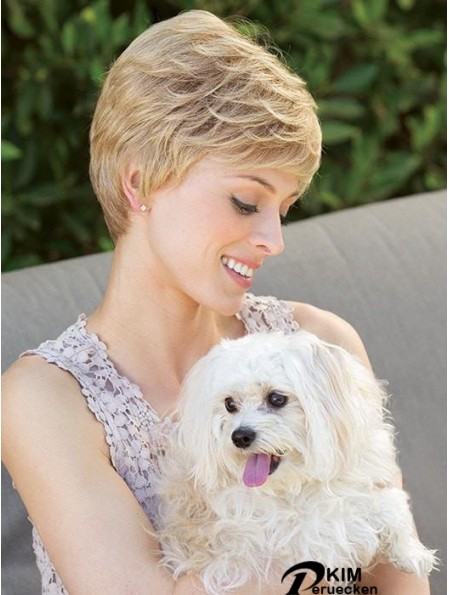 Blonde Boycuts gewellte 4  inchCropped Ladies Mono Perücken