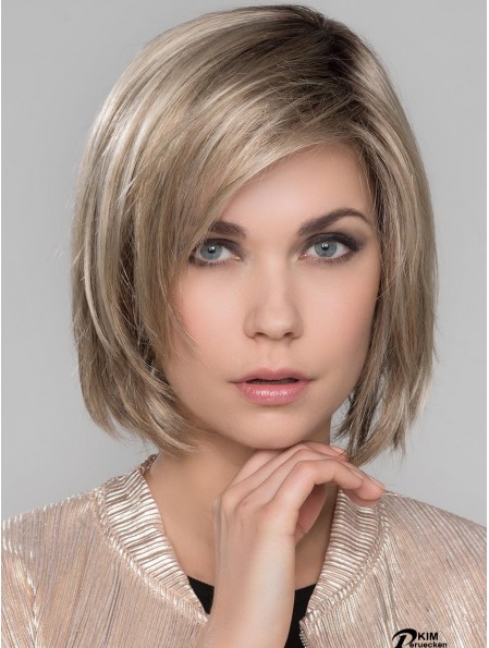 Platinblond Mit Pony Gerade 10  inchKinn Länge Mono Perücken