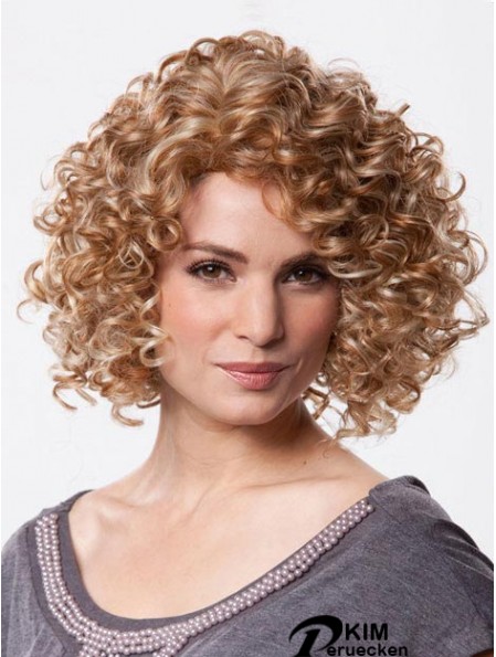 Mono Perücke Kinn Länge Curly Style Braune Farbe Mit Synthetik