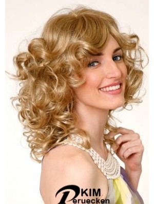 Layered Blonde Curly Schulterlänge 16 Zoll Durable Medium Perücken