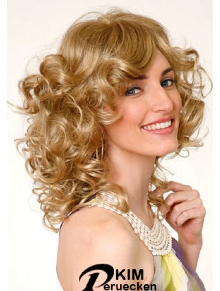Layered Blonde Curly Schulterlänge 16 Zoll Durable Medium Perücken