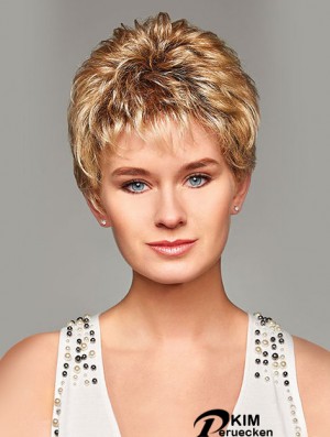 Mono Hair Toppers UK Kurz geschnittene blonde Farbe Curly Style Boycuts