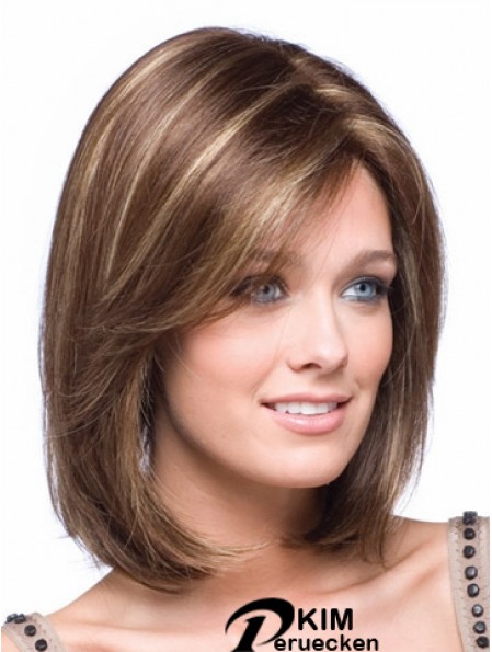 Kinn Länge Spitze Front Bobs Straight Brown Petite Monofilament Perücken UK