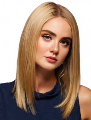Gerade blonde lange brasilianische Remy Monofilament Echthaar Spitze Front Perücken
